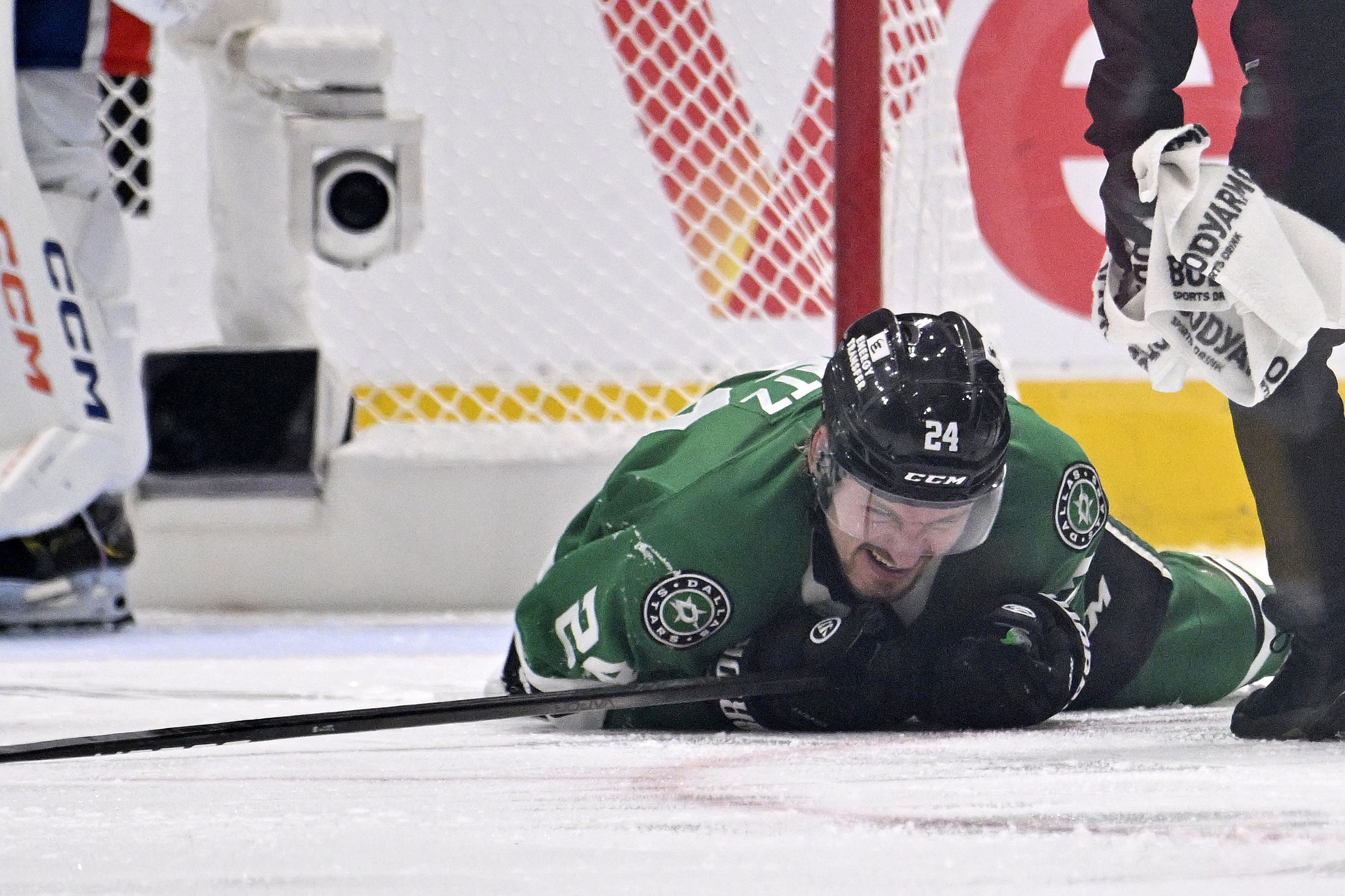 Roope Hintz sustained an injury in the third period of Game 2 - Source: Imagn